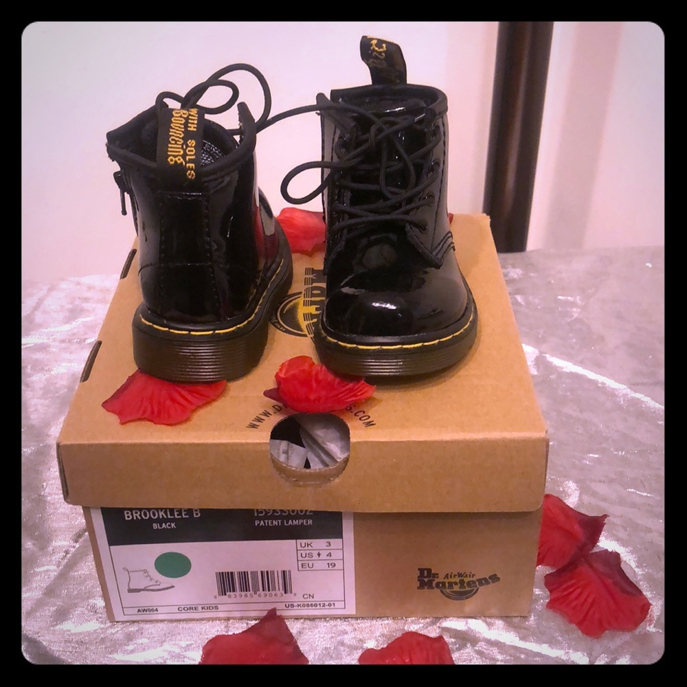 Brookline B black patent Leather Dr. Marten boots